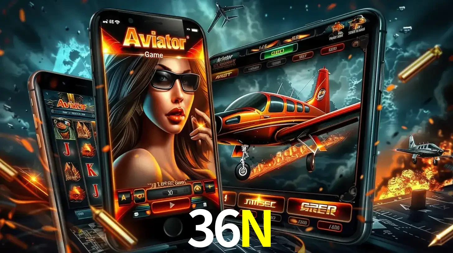 O popular jogo de apostas Aviator exibido em vários celulares e tablets, mostrando a interface emocionante e a ação de voo disponíveis para jogar agora no 36N.